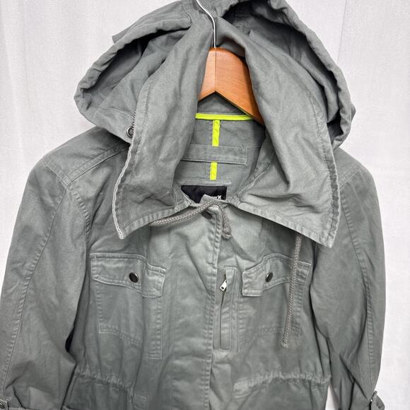 Hurley Women’s S Olive Green Barn Jacket Style Pockets Hidden Hood Unlined EUC - Picture 4 of 12